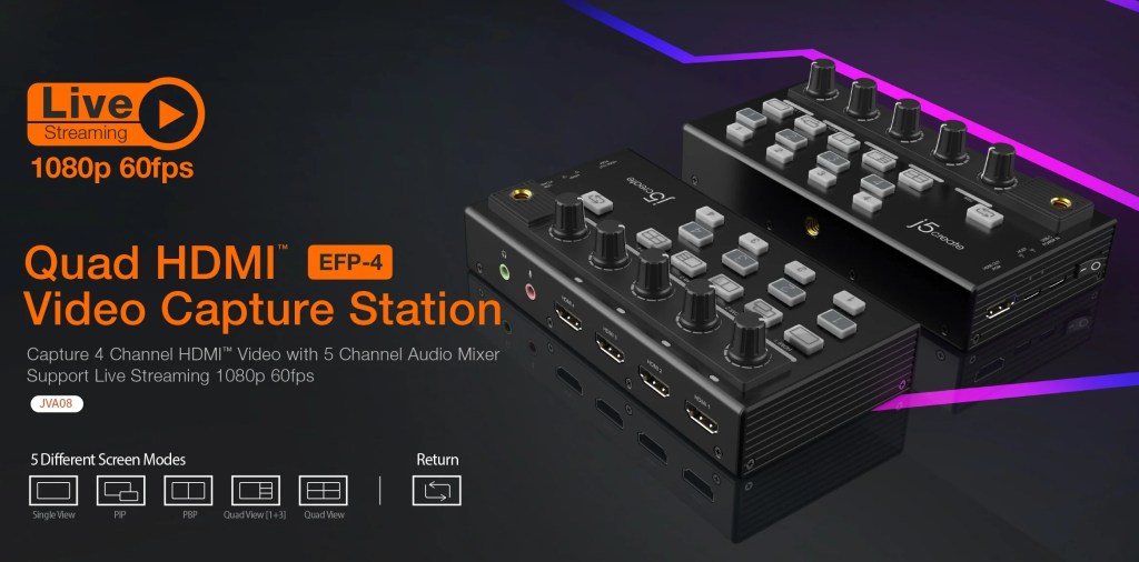 Ultimate 4-Channel HDMI Video Capture Hub – j5Create JVA08 | Livestream 1080p60 from 4 Sources Simultaneously 11 j5Create JVA08 connected to DSLR and laptop